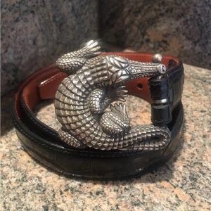 Kieselstein-Cord Sterling Alligator Buckle With Black Alligator Belt Size 2